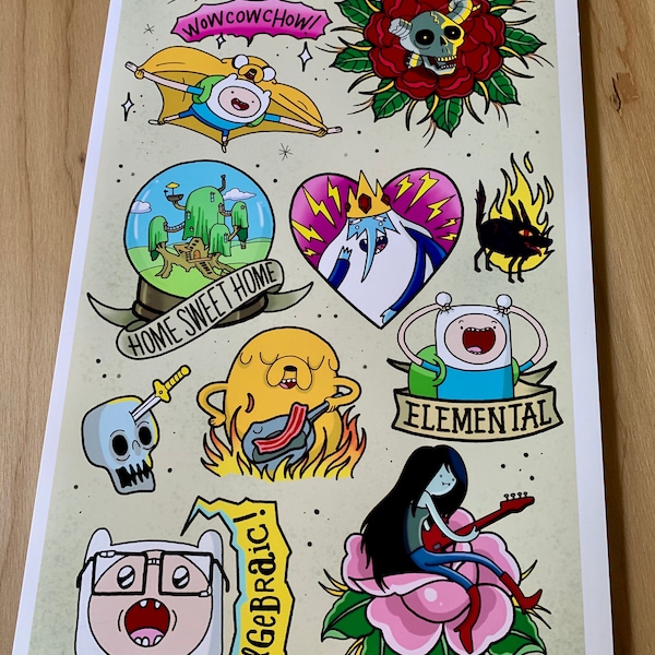 Adventure Time - Tattoo Flash Sheet - Art Print