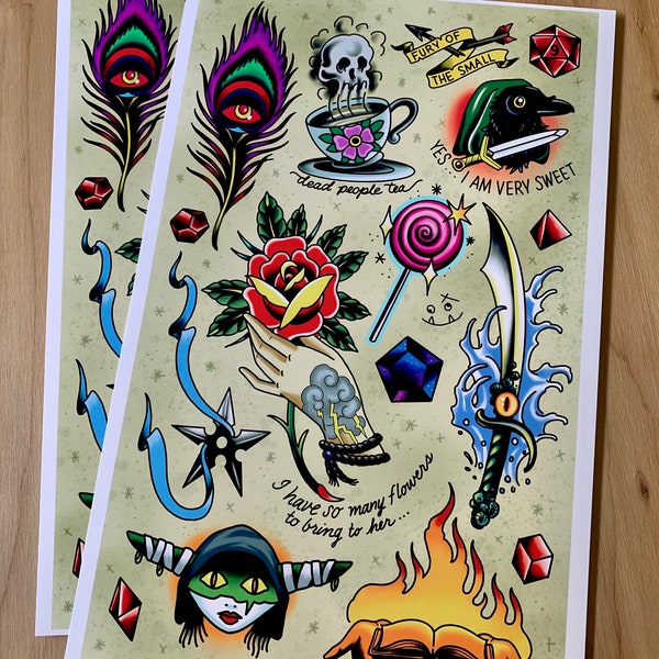 Mighty Nein (Critical Role) Tattoo Flash Sheet - Art Print