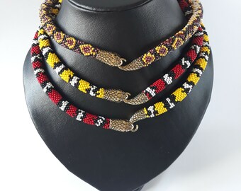 Venomous snake Bead necklace Asp Gift for her For women Yellow jewelry Vamp Birthday Snake with a tail and a head Viper Christmas Halloween