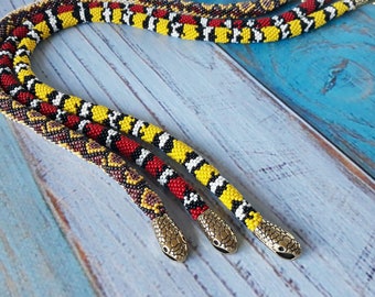 Venomous snake Bead necklace Asp Gift for her For women Yellow jewelry Vamp Birthday Snake with a tail and a head Viper Christmas Halloween