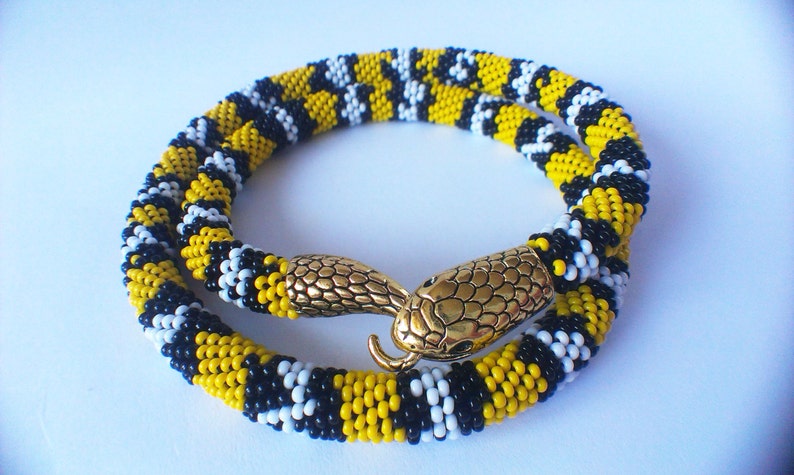 Venomous snake Bead necklace Asp Gift for her For women Yellow jewelry Vamp Birthday Snake with a tail and a head Viper Christmas Halloween
