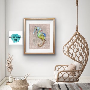 Rainbow seahorse, ocean wall decor, ocean art, sea life art, coastal wall decor, coastal wall art, nautical art, seahorse