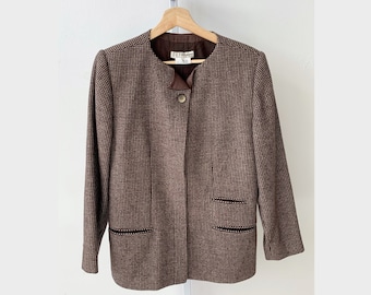 VTG J. Tiktiner France Womens Button Front Jacket Cote D'Azur Nice Brown Blazer Lined Size 44 12 Vintage