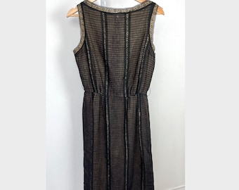 Vintage Jon McCauley Dress Sleeveless Shift Black Pleated Lace Nude Lining 50s 60s