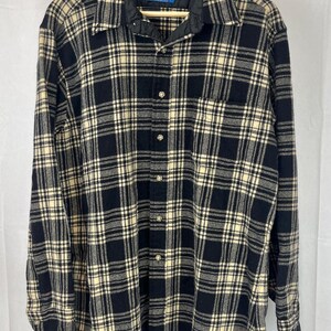 PENDLETON VTG Plaid Wool Work Shirt Long Sleeve Button Up Utility Black Cream XL