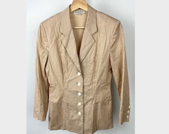 VTG Corinne Sarrut Paris Blazer Jacket Five Button Front Cotton Blend Tan Made in Japan