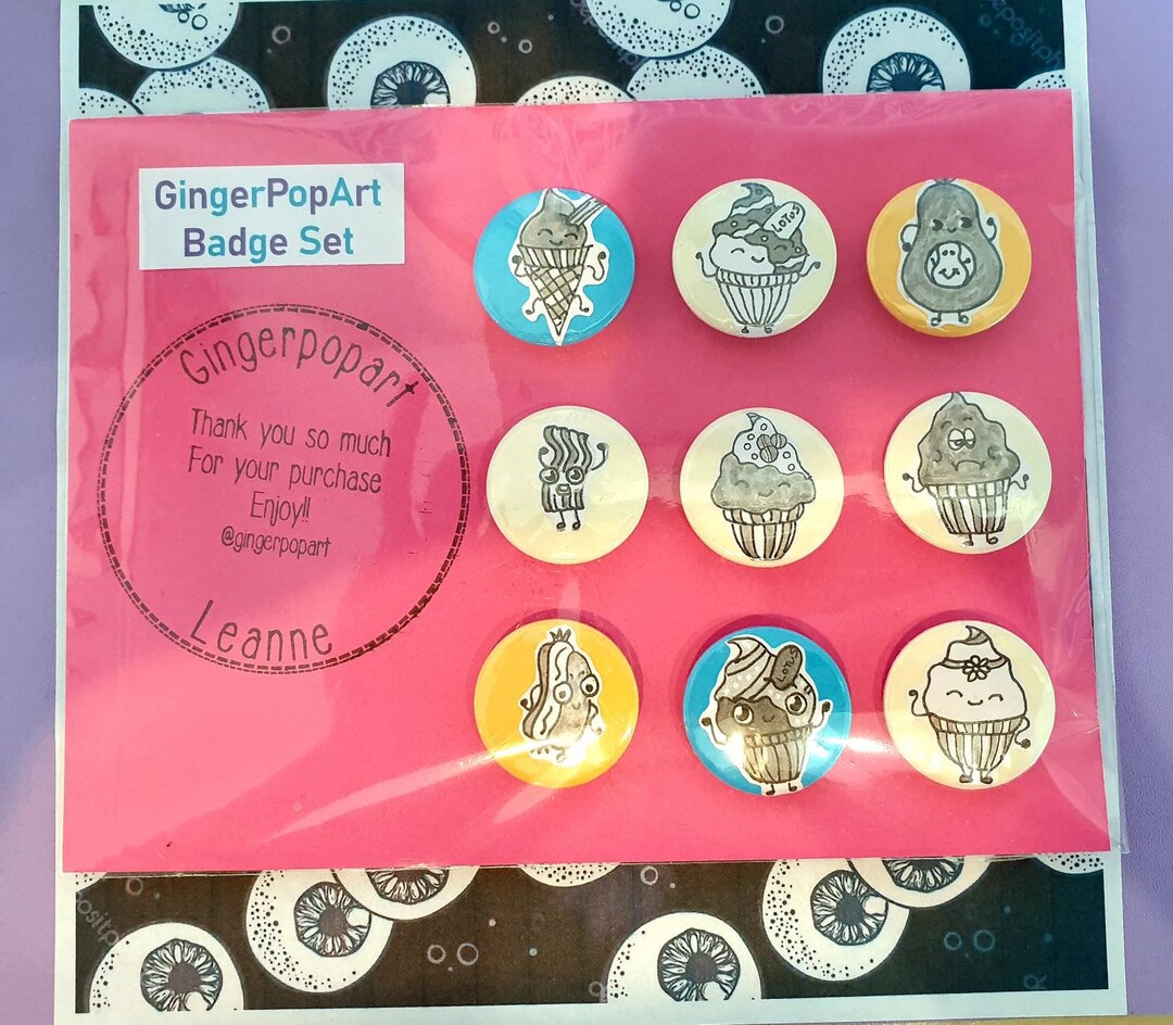 Set of Nine Pin Badges. Handmade and Full of Colour to Brighten up Tops ...