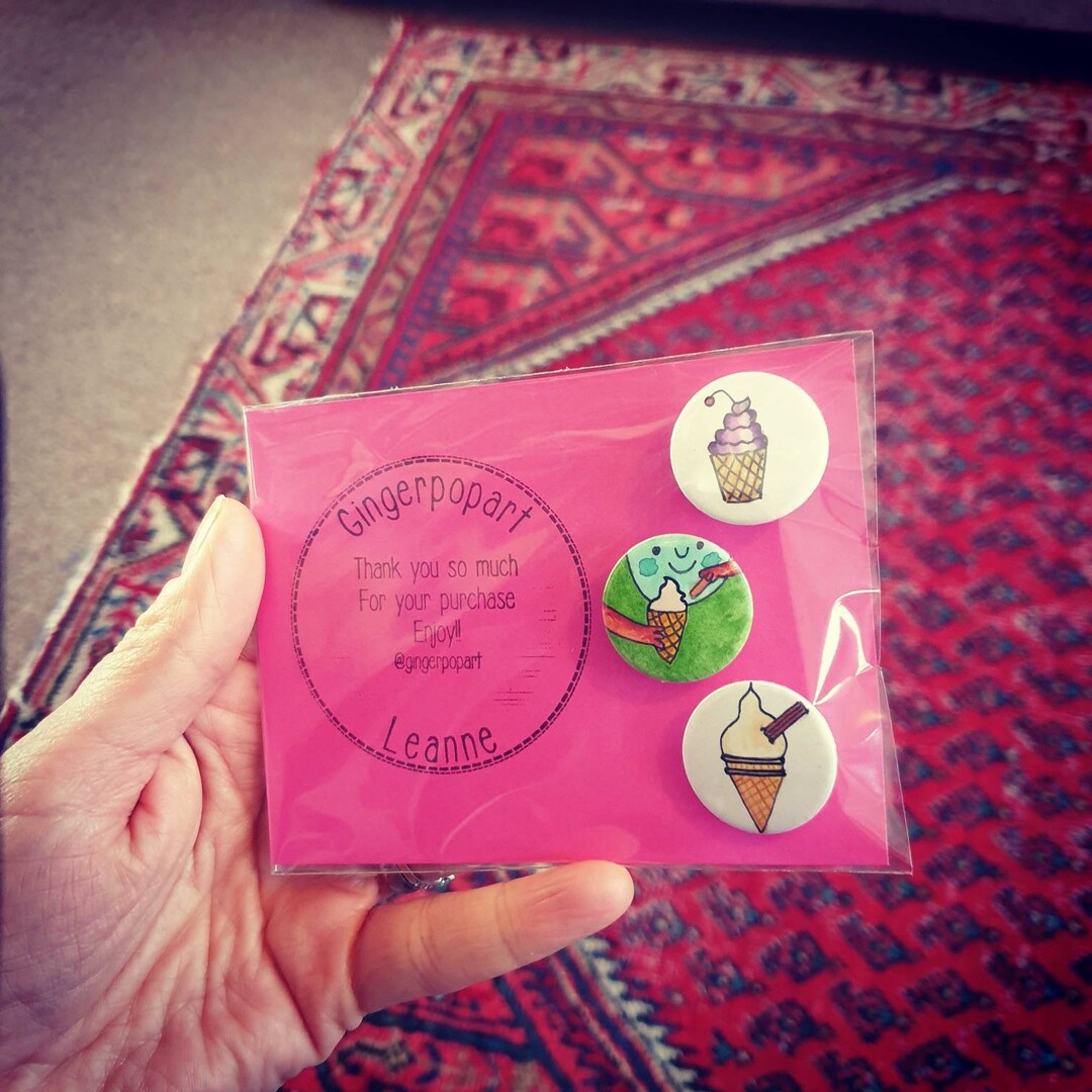 Set of Three Handdrawn Pin Badges - Etsy