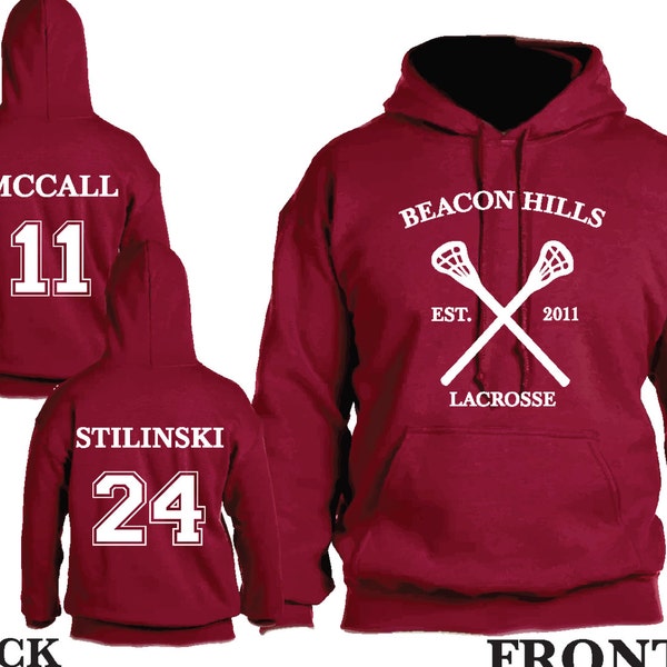 Felpa Beacon Hills Lacrosse Felpa Con Cappuccio Beacon Hills Lacrosse - Con Nomi Stilinski, Lahey, McCall, Tasca Marsupio Teen Wolf - Foto 6
