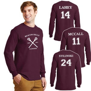 Beacon Hills Lacrosse Teen Wolf Adult Long Sleeve Unisex T-Shirt Scott McCall Stiles Stilinski Isaac Lahey Derek Hall Teen Wolf Lacrosse