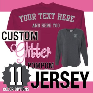 J America Custom GLITTER Pom Pom Shirt / Personalized Billboard Jersey / Spirit Wear / Gifts For Her / Sparkly Shirt / Glitz Sparkle