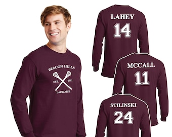 Beacon Hills Lacrosse Teen Wolf Adult Long Sleeve Unisex T-Shirt Scott McCall Stiles Stilinski Isaac Lahey Derek Hall Teen Wolf Lacrosse