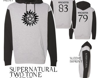 Supernatural Two-Tone Heavyweight Hooded Sweatshirt Dean Winchester Sam Winchester Monster Hunter Castiel Angel Demon Hoodie Super Natural