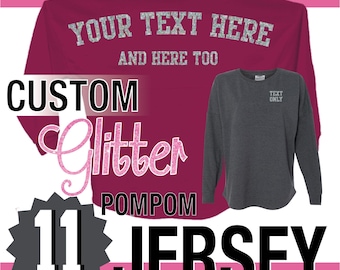 J America Custom GLITTER Pom Pom Shirt / Personalized Billboard Jersey / Spirit Wear / Gifts For Her / Sparkly Shirt / Glitz Sparkle