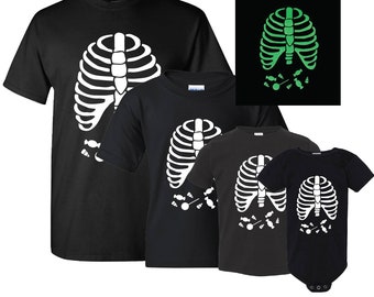Candy Ribs GLOW in the Dark T-shirt / Ghoul / Ghostly Top / Halloween Spirit / Halloween Treat / Skeleton Fun/ Adults, Kids, Infant