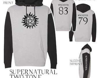 Supernatural Two-Tone Heavyweight Hooded Sweatshirt Dean Winchester Sam Winchester Monster Hunter Castiel Angel Demon Hoodie Super Natural