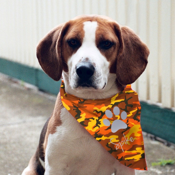 Reflective Print Custom Dog Bandana / Dog accessories / Dog Paw Print orange Dog Bandana / Personalized bandana hunting dog bright camo camo