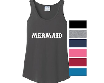 Mermaid Tank Top Beach Shirt Ocean The Little Mermaid Hair Don't Care Sea Shell Seashell Summer Sea Boat Shirt Mermaid at Heart Ladies Shirt