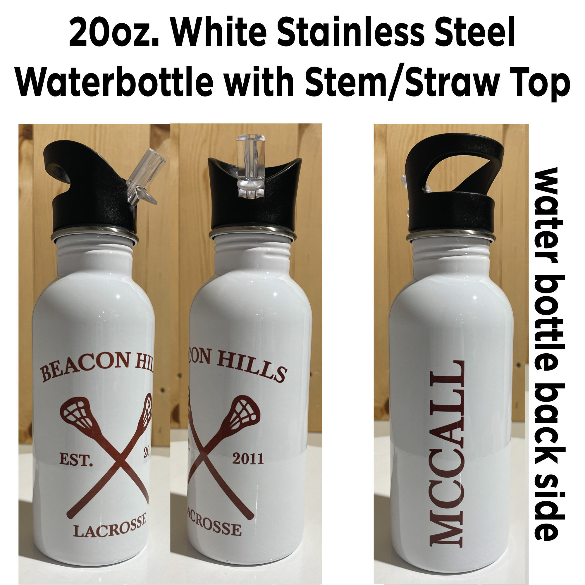 Teen Wolf Beacon Hills Lacrosse 20oz Stainless Steel Water Bottle Clear w/  Straw Top Stilinski McCall Waterbottle White WaterBottle