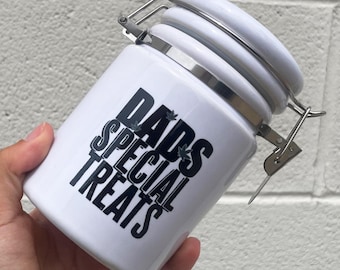 Dads Special Treats / Ceramic 14oz White Sublimated Weed Stash Jar Mary Jane Snoop That's Dope / 420 / With free sticker