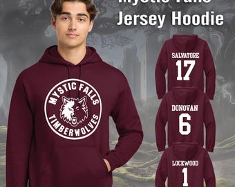 Mystic Falls Timberwolves Football / Vampire Diaries / Unisex Hooded Sweatshirt / Donovan 6 / Salvatore 17 / Lockwood 1 / Football Hoodie