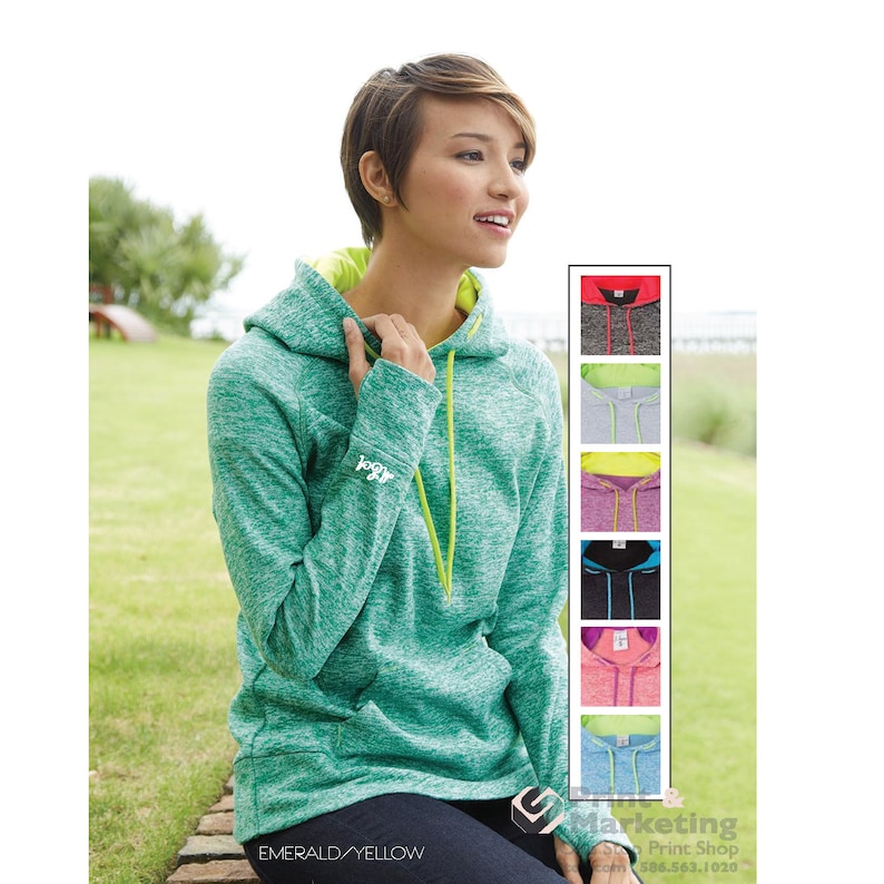 Duo Tone Ladies Custom Pullover Hood Personalized Hoodie Custom Sweatshirt Workout Work out wear gym with thumb-hole thumb hole monogram