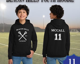 Beacon Hills Lacrosse Youth Hooded Sweatshirt Black Sports Scott McCall 11 Hoodie Stiles Stilinksi 24 Lacrosse Hoodie