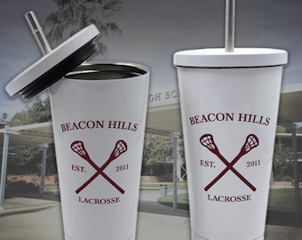 Beacon Hills Lacrosse 15oz stainless steel tumbler / White and Maroon / Teen / Wolf