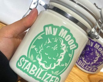 Mood Stabilizer GREEN / Weed jar / Smell proof / Ceramic / FREE STICKER