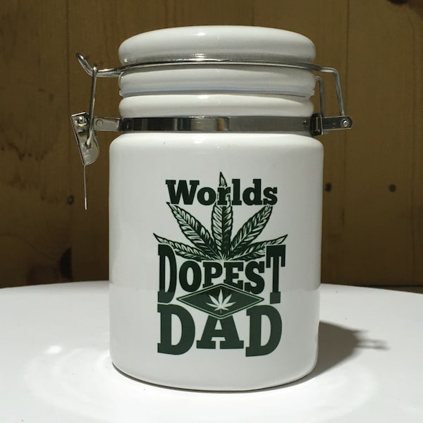 World's Dopest DAD Ceramic 14oz White Sublimated Weed Stash Jar Mary Jane Ganja Jar Snoop That's Dope Weed Dad Higher World's Best Dad / 420