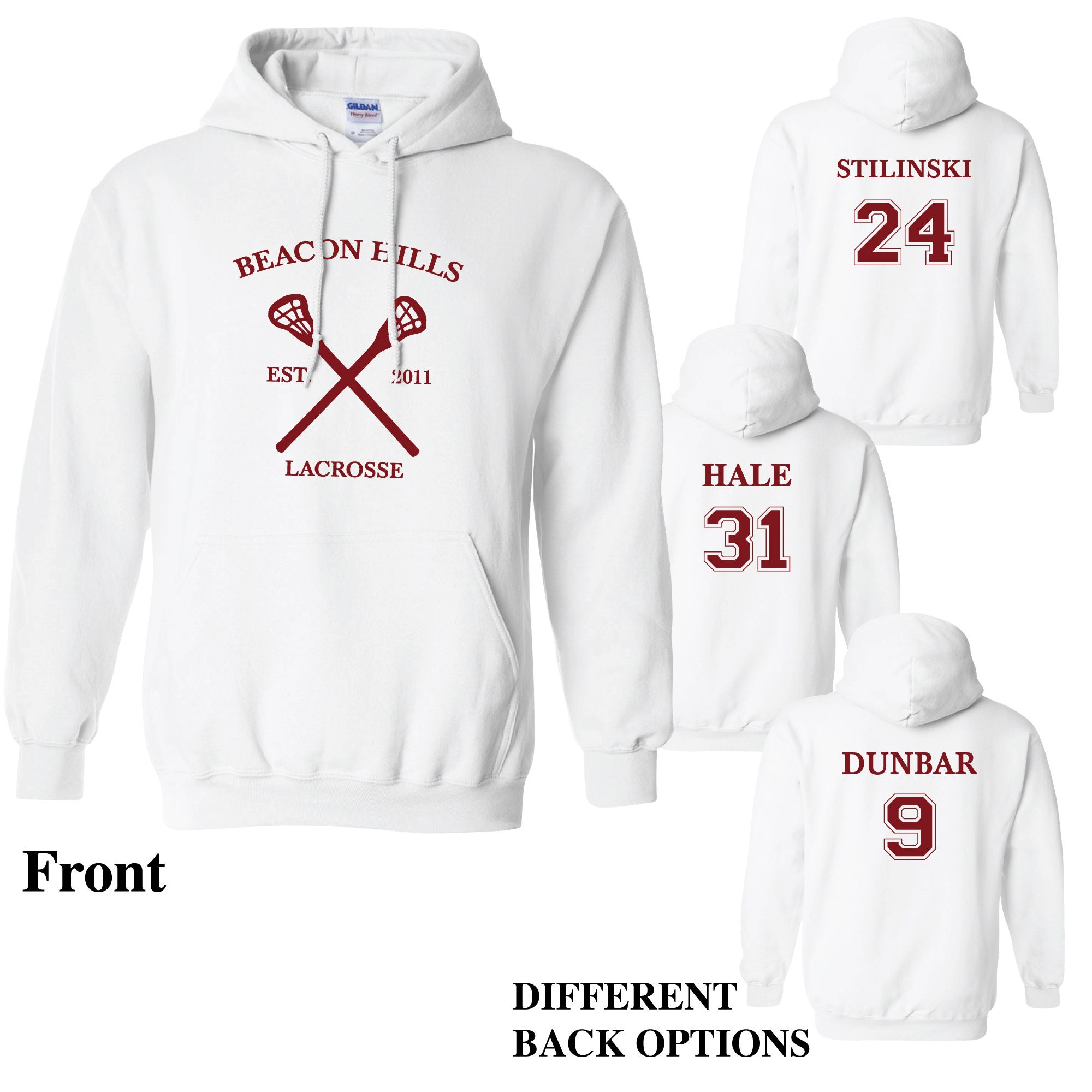 Beacon Hills Teen HOODIE Stilinski McCall Lahey All Names Lacrosse  PERSONALIZED