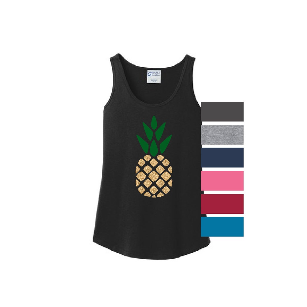 Glitter Pineapple Tank Top Sleeveless Tshirt Pineapple Print Etsy