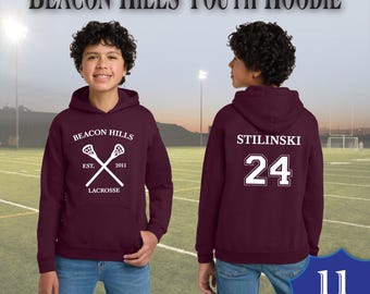 Beacon Hills Lacrosse Youth Hooded Sweatshirt Maroon Sports Scott McCall 11 Hoodie Stiles Stilinksi 24 Lacrosse Hoodie