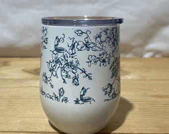 Blue Floral design 12oz Wine Tumbler