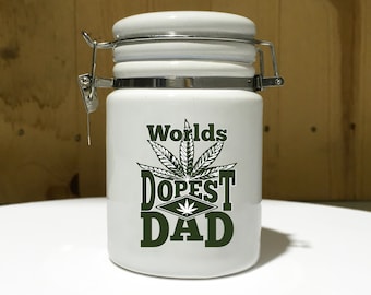 World's Dopest DAD Ceramic 14oz White Sublimated Weed Stash Jar Mary Jane Snoop That's Dope World's Best Dad / 420 / With free sticker