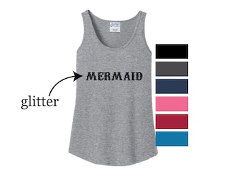 Glitter Mermaid Tank Top Clamshell Sea The Little Mermaid At Heart Beach Outfit Mermaid Shirt Yoga Workout Seashell Ocean Vacation Shirt