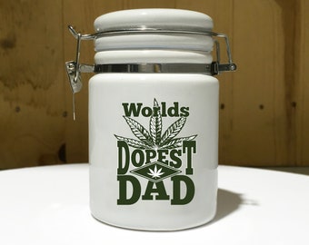 World's Dopest DAD Ceramic 14oz White Sublimation Weed Stash Jar / Storage Container / Snoop That's Dope / 420 / With free sticker
