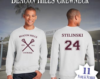Teen Wolf Beacon Hills Lacrosse Crewneck White Scott McCall 11 Crewneck Stiles Stilinski 24 Lacrosse Crewnecks Lahey Hale