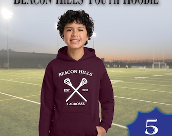 Front Only Beacon Hills Lacrosse Youth Hooded Sweatshirt Sports Lacrosse Hoodie