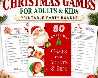 50 Christmas Game Bundle Printable Christmas Party Games Adults Kids Office Family Holiday Games: Trivia, Scavenger Hunts, Charades and more