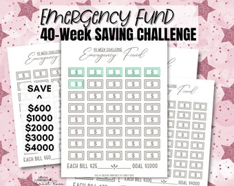 Emergency Fund Printable, Savings Tracker, 1k Savings Challenge, Money Saving Challenge, Money saving challenge tracker