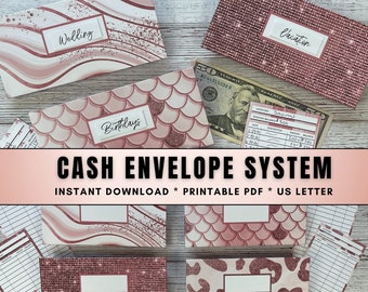 Rose Gold Printable Cash Envelopes | Cash Envelope Inserts | Money Envelope System |Printable Transaction Registers | Budget Tracker
