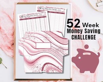 52 Week Money Saving Challenge System, Savings Tracker, Emergency Fund Printable, Printable Savings Challenge chart