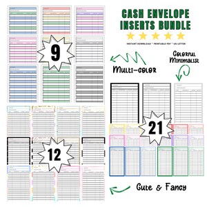 Druckbare Cash Umschlag Einsätze Bundle | Geld-Umschlag-System |Druckbare Transaktionsregister | Ausgaben-Tracker | Kostenplaner