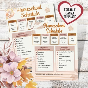 Homeschool Schedule, Weekly Homeschool Schedule, Homeschool Planner, Canva Template and Blank PDF, Instant Download