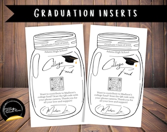 QR Code College Fund Graduation Insert Printable Template, Editable, High School Grad, Senior Graduate 2023 Graduation Invitation