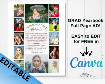 Yearbook Ad Template, Full Page Graduation , Edit with Canva, Editable, High School Grad, Minimalist 12 photos Senior Graduate 2023 8.5x11