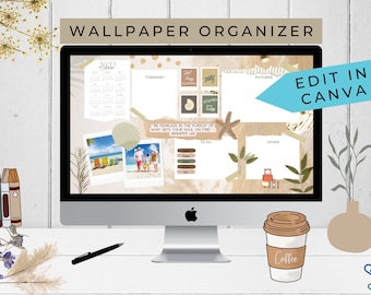 Desktop Wallpaper Organizer Editable - Minimalist Calendar 2022 & 2023 - Neutral - Beach - Travel - Summer Wallpaper 16x10 16x9 ratios