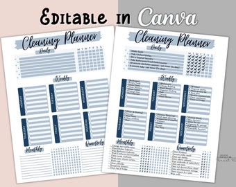 EDITABLE Cleaning Planner, Printable Cleaning Schedule, Cleaning Checklist, Cleaning Daily, Weekly, Monthly, Editable Chores Canva Template