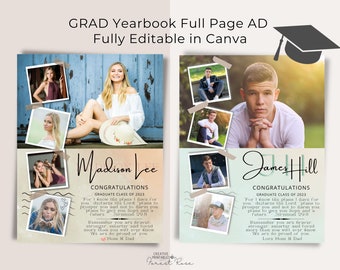 FULL PAGE Yearbook Ad Template, Graduation , Edit with Canva, Editable, High School Grad, 5 photos Senior Graduate 8.5x11, Girl, Guy